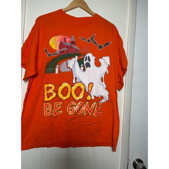 Bobbie Brooks Halloween T shirt VTG Ghost Graphic Boo Size XL Orange Spooky Bats - Picture 2 of 5
